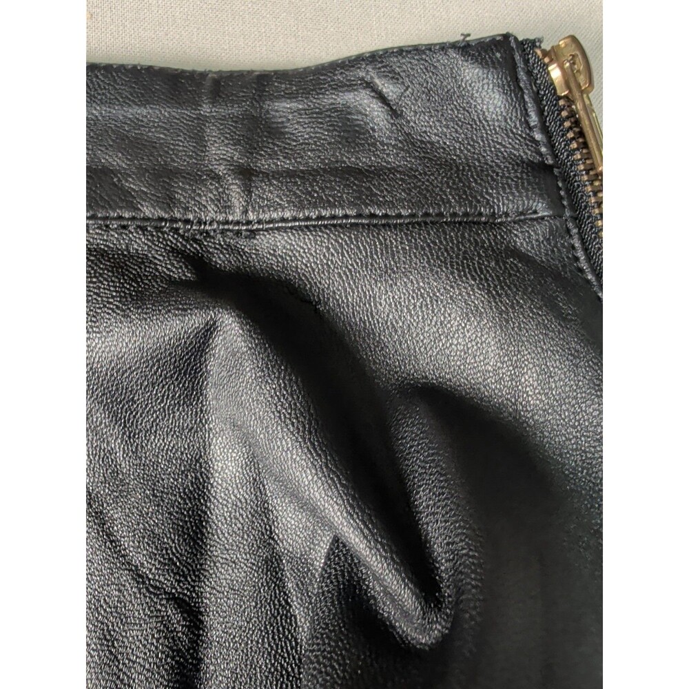 Handmade Reworked Black Faux Leather Skater Mini Skirt M Raw Hem Goth Y2K OOAK - Picture 7 of 13